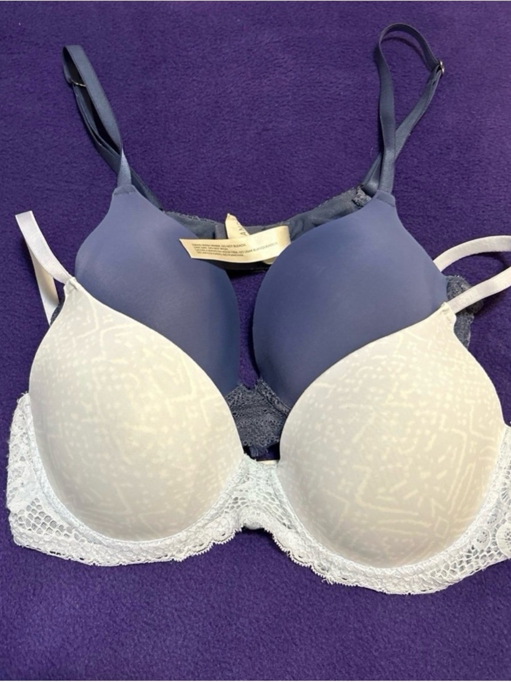 Lucky Brand Two-Pack Molded Bras in Navy & Light Blue Size: 34B